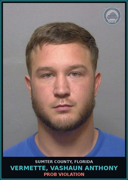 CCW arrest card for VERMETTE, VASHAUN ANTHONY in Sumter County: PROB VIOLATION