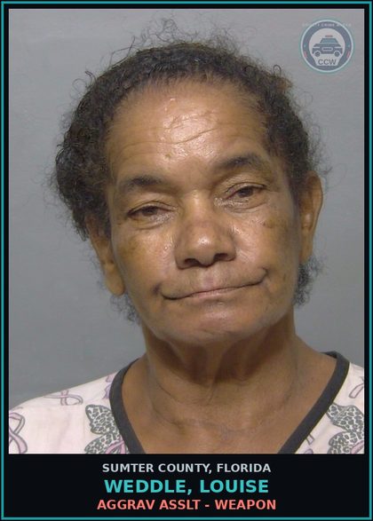 CCW arrest card for WEDDLE, LOUISE in Sumter County: AGGRAV ASSLT - WEAPON