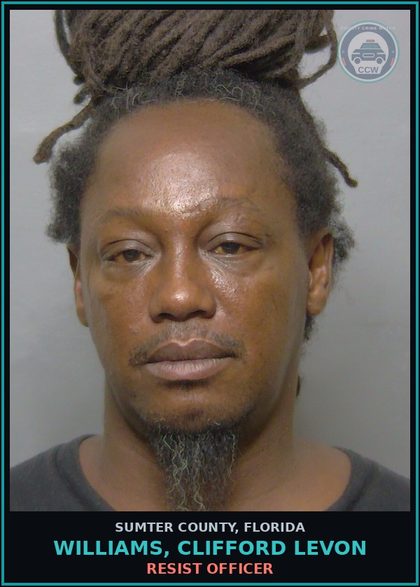 CCW arrest card for WILLIAMS, CLIFFORD LEVON in Sumter County: RESIST OFFICER