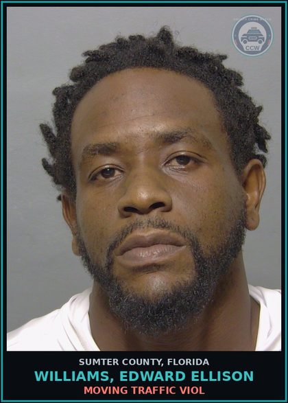 CCW arrest card for WILLIAMS, EDWARD ELLISON in Sumter County: MOVING TRAFFIC VIOL