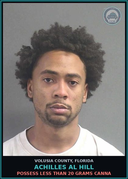 CCW arrest card for ACHILLES AL HILL in Volusia County: POSSESS LESS THAN 20 GRAMS CANNA