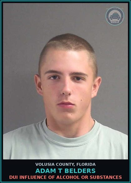 CCW arrest card for ADAM T BELDERS in Volusia County: DUI INFLUENCE OF ALCOHOL OR SUBSTANCES