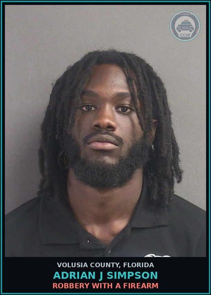 CCW arrest card for ADRIAN J SIMPSON in Volusia County: USE 2-WAY COMMUNIC.DEVICE TO COMMIT FELONY