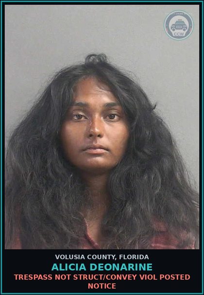 CCW arrest card for ALICIA DEONARINE in Volusia County: TRESPASS NOT STRUCT/CONVEY VIOL POSTED NOTICE