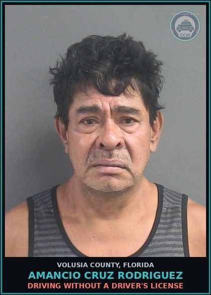 CCW arrest card for AMANCIO CRUZ RODRIGUEZ in Volusia County: DRIVING WITHOUT A DRIVER'S LICENSE