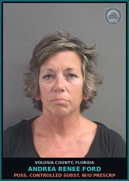 CCW arrest card for ANDREA RENEE FORD in Volusia County: POSS. CONTROLLED SUBST. W/O PRESCRP