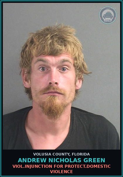 CCW arrest card for ANDREW NICHOLAS GREEN in Volusia County: VIOL.INJUNCTION FOR PROTECT.DOMESTIC VIOLENCE