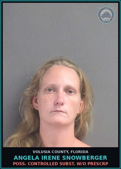 CCW arrest card for ANGELA IRENE SNOWBERGER in Volusia County: POSS. CONTROLLED SUBST. W/O PRESCRP