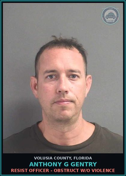 CCW arrest card for ANTHONY G GENTRY in Volusia County: RESIST OFFICER - OBSTRUCT W/O VIOLENCE