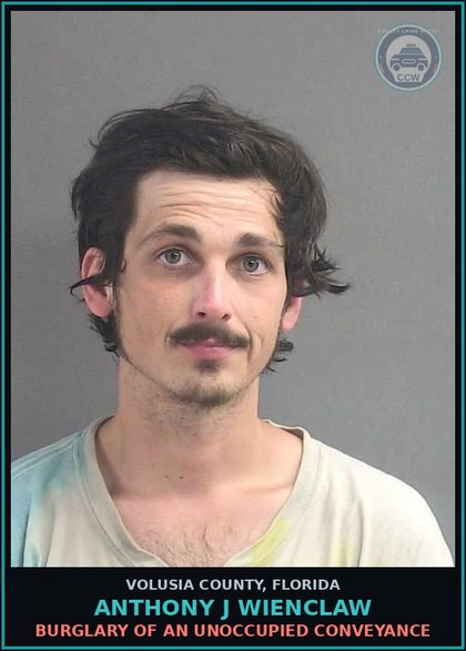 CCW arrest card for ANTHONY J WIENCLAW in Volusia County: BURGLARY OF AN UNOCCUPIED CONVEYANCE