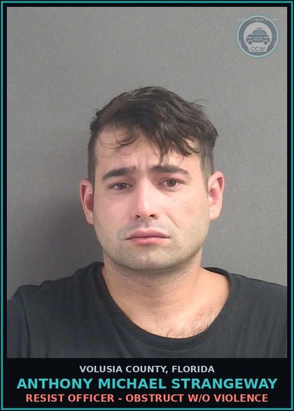CCW arrest card for ANTHONY MICHAEL STRANGEWAY in Volusia County: OUT OF COUNTY WARRANT - MISDEMEANOR