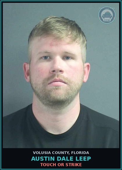CCW arrest card for AUSTIN DALE LEEP in Volusia County: TOUCH OR STRIKE