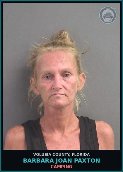 CCW arrest card for BARBARA JOAN PAXTON in Volusia County: CAMPING