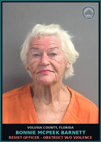 CCW arrest card for BONNIE MCPEEK BARNETT in Volusia County: RESIST OFFICER - OBSTRUCT W/O VIOLENCE
