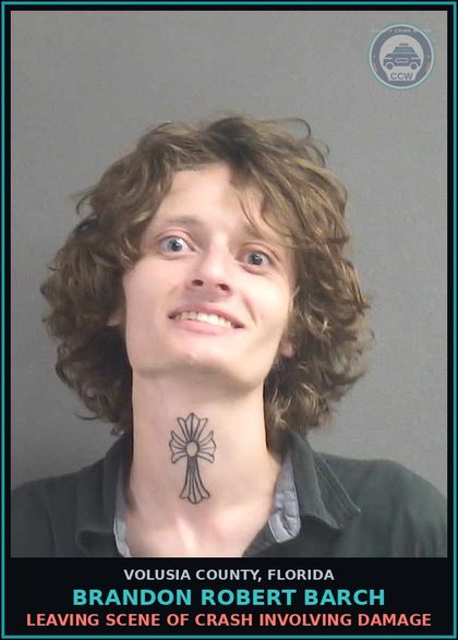 CCW arrest card for BRANDON ROBERT BARCH in Volusia County: LEAVING SCENE OF CRASH INVOLVING DAMAGE