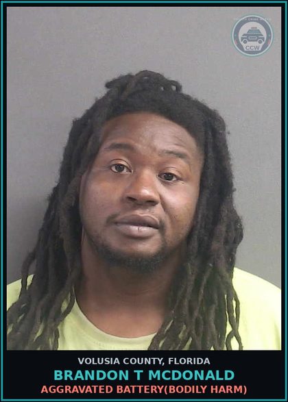 CCW arrest card for BRANDON T MCDONALD in Volusia County: AGGRAVATED BATTERY(BODILY HARM)