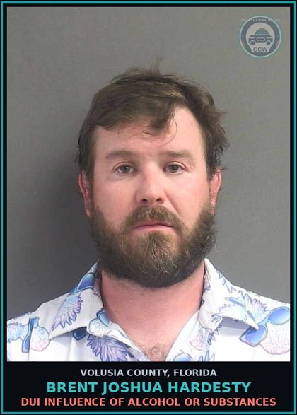 CCW arrest card for BRENT JOSHUA HARDESTY in Volusia County: DUI INFLUENCE OF ALCOHOL OR SUBSTANCES
