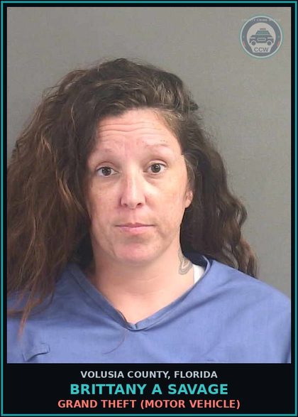 CCW arrest card for BRITTANY A SAVAGE in Volusia County: GRAND THEFT (MOTOR VEHICLE)