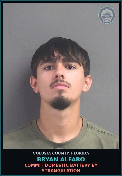 CCW arrest card for BRYAN ALFARO in Volusia County: COMMIT DOMESTIC BATTERY BY STRANGULATION