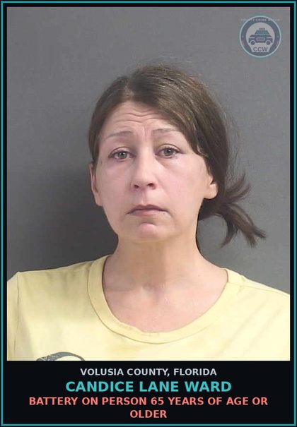CCW arrest card for CANDICE LANE WARD in Volusia County: BATTERY ON PERSON 65 YEARS OF AGE OR OLDER