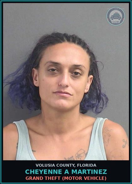 CCW arrest card for CHEYENNE A MARTINEZ in Volusia County: GRAND THEFT (MOTOR VEHICLE)