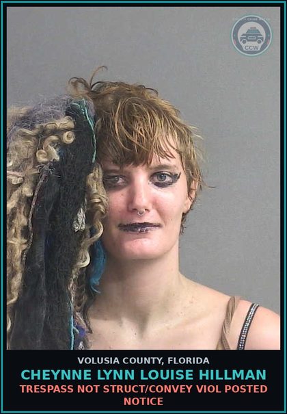 CCW arrest card for CHEYNNE LYNN LOUISE HILLMAN in Volusia County: TRESPASS NOT STRUCT/CONVEY VIOL POSTED NOTICE