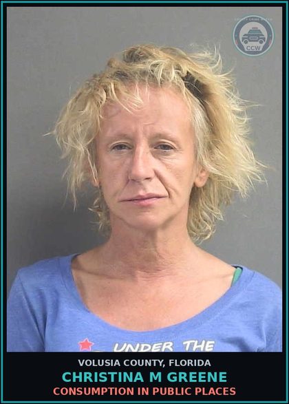 CCW arrest card for CHRISTINA M GREENE in Volusia County: CONSUMPTION IN PUBLIC PLACES