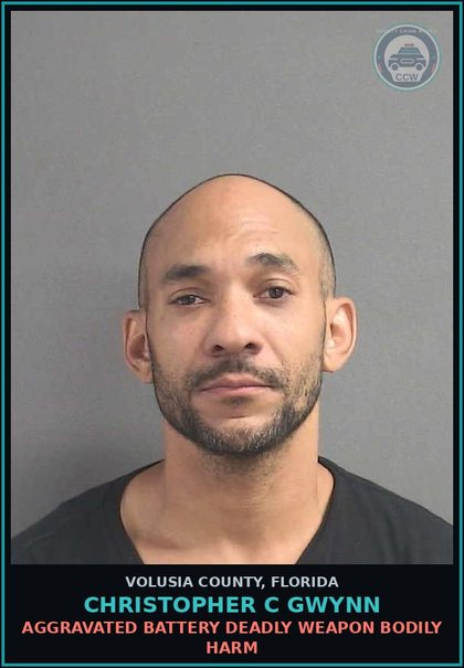 CCW arrest card for CHRISTOPHER C GWYNN in Volusia County: AGGRAVATED BATTERY DEADLY WEAPON BODILY HARM