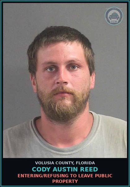 CCW arrest card for CODY AUSTIN REED in Volusia County: ENTERING/REFUSING TO LEAVE PUBLIC PROPERTY