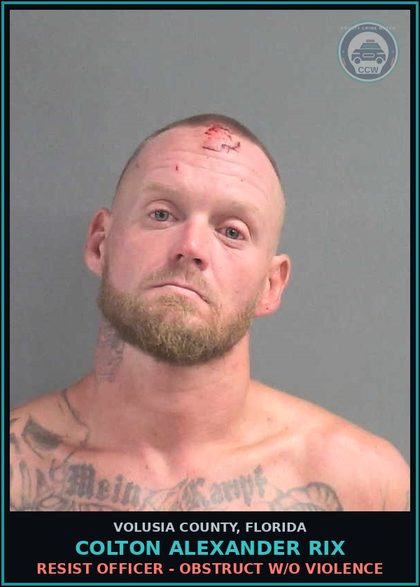 CCW arrest card for COLTON ALEXANDER RIX in Volusia County: RESIST OFFICER - OBSTRUCT W/O VIOLENCE