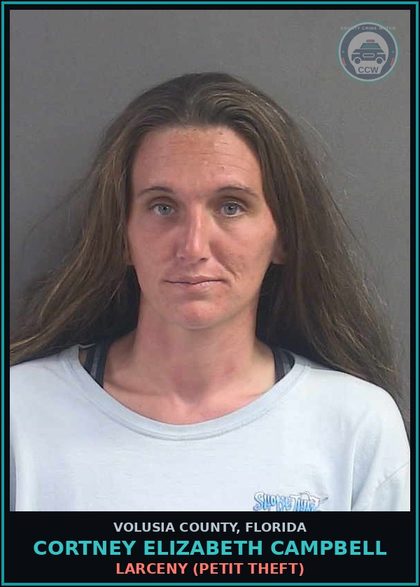 CCW arrest card for CORTNEY ELIZABETH CAMPBELL in Volusia County: SUBSTANCE EQUIP-POSSESS AND OR USE