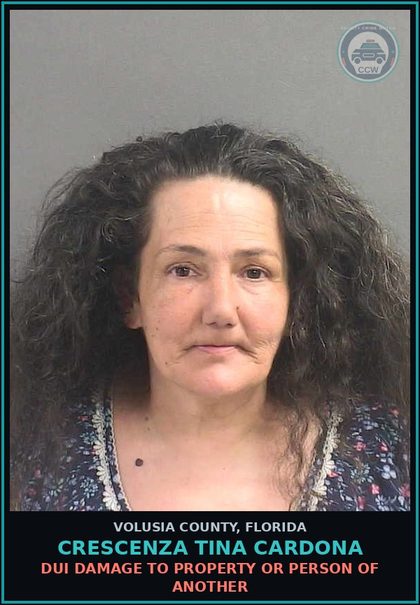 CCW arrest card for CRESCENZA TINA CARDONA in Volusia County: DUI DAMAGE TO PROPERTY OR PERSON OF ANOTHER