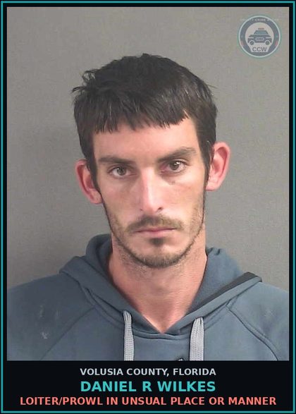 CCW arrest card for DANIEL R WILKES in Volusia County: LOITER/PROWL IN UNSUAL PLACE OR MANNER