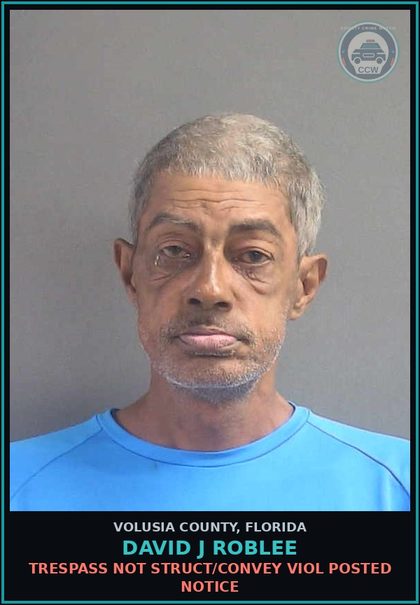 CCW arrest card for DAVID J ROBLEE in Volusia County: TRESPASS NOT STRUCT/CONVEY VIOL POSTED NOTICE