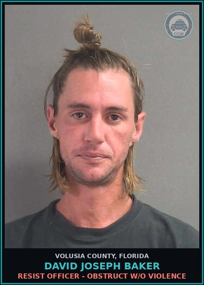CCW arrest card for DAVID JOSEPH BAKER in Volusia County: ENTERING/REFUSING TO LEAVE PUBLIC PROPERTY