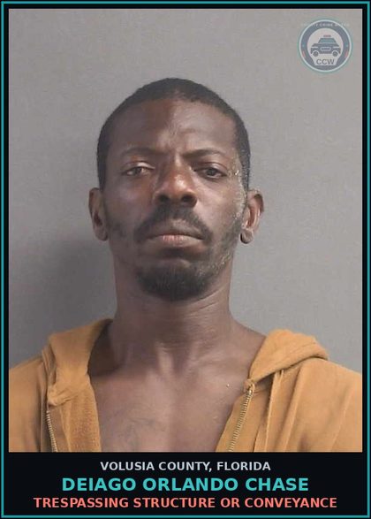 CCW arrest card for DEIAGO ORLANDO CHASE in Volusia County: TRESPASSING STRUCTURE OR CONVEYANCE