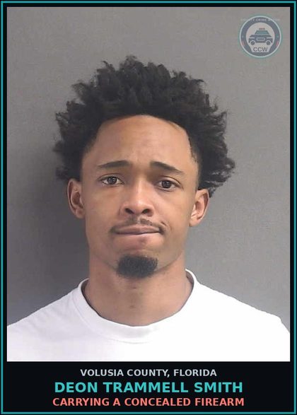 CCW arrest card for DEON TRAMMELL SMITH in Volusia County: OBTAIN PROP.-TRICK/FALSE REPRES.$300/MORE