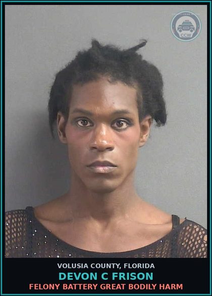 CCW arrest card for DEVON C FRISON in Volusia County: FELONY BATTERY GREAT BODILY HARM