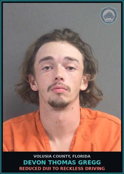 CCW arrest card for DEVON THOMAS GREGG in Volusia County: REDUCED DUI TO RECKLESS DRIVING