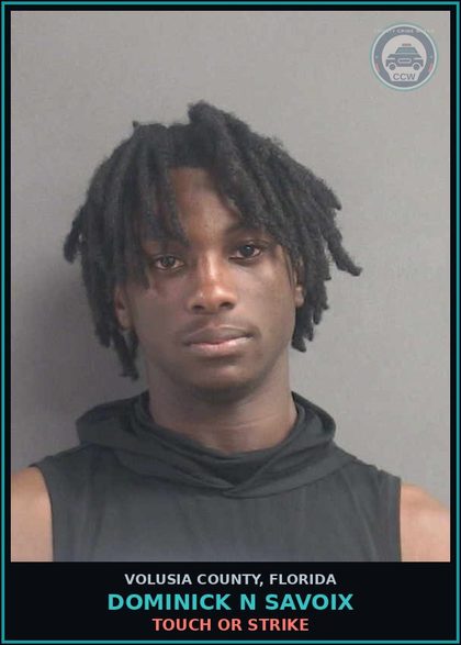 CCW arrest card for DOMINICK N SAVOIX in Volusia County: TOUCH OR STRIKE