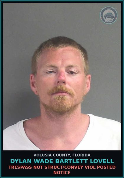 CCW arrest card for DYLAN WADE BARTLETT LOVELL in Volusia County: TRESPASS NOT STRUCT/CONVEY VIOL POSTED NOTICE