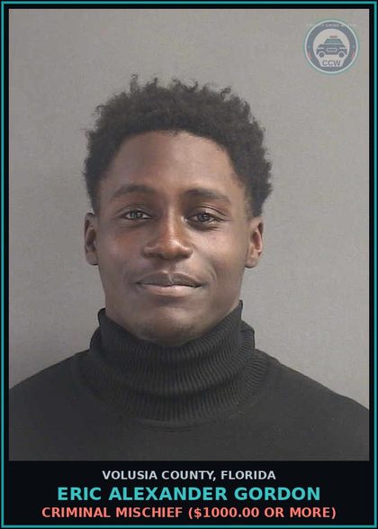 CCW arrest card for ERIC ALEXANDER GORDON in Volusia County: CRIMINAL MISCHIEF ($1000.00 OR MORE)