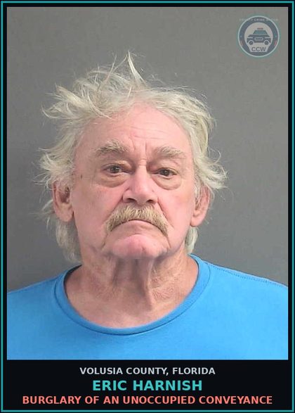 CCW arrest card for ERIC HARNISH in Volusia County: BURGLARY OF AN UNOCCUPIED CONVEYANCE