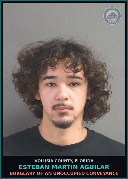CCW arrest card for ESTEBAN MARTIN AGUILAR in Volusia County: CRIMINAL MISCHIEF ($1000.00 OR MORE)