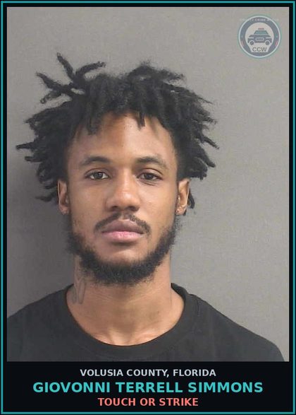 CCW arrest card for GIOVONNI TERRELL SIMMONS in Volusia County: TOUCH OR STRIKE