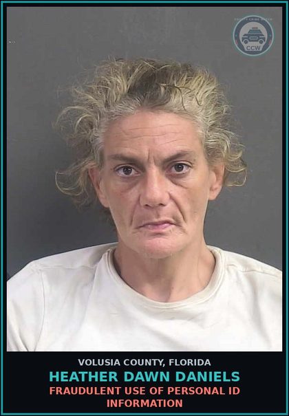 CCW arrest card for HEATHER DAWN DANIELS in Volusia County: FRAUDULENT USE OF PERSONAL ID INFORMATION