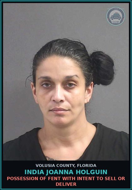 CCW arrest card for INDIA JOANNA HOLGUIN in Volusia County: POSSESSION OF FENT WITH INTENT TO SELL OR DELIVER