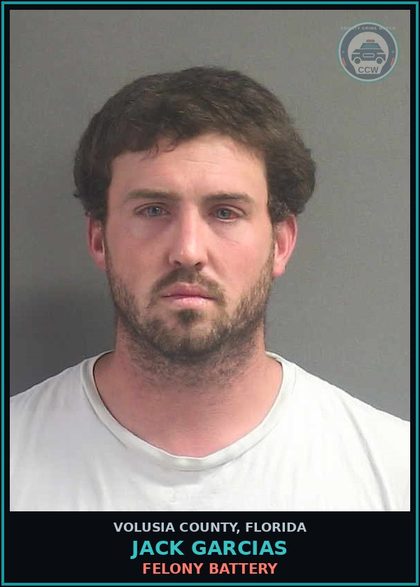 CCW arrest card for JACK GARCIAS in Volusia County: FELONY BATTERY