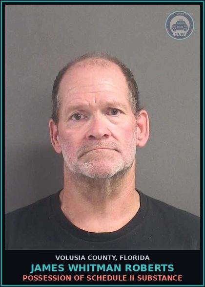 CCW arrest card for JAMES WHITMAN ROBERTS in Volusia County: POSSESSION OF SCHEDULE II SUBSTANCE