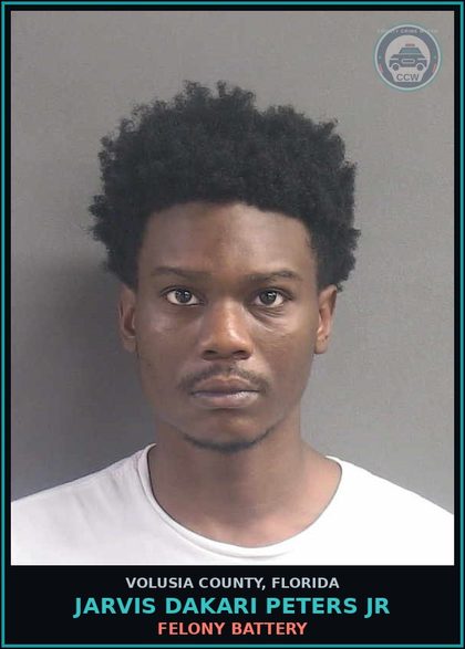 CCW arrest card for JARVIS DAKARI PETERS JR in Volusia County: FELONY BATTERY